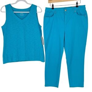 Chico's 2-Piece Set Turquoise Slim Crop Pants & Tank Top NWT